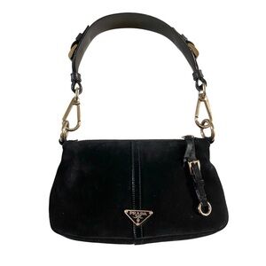AUTHENTIC PRADA BLACK SUEDE SCAMOSCIATO SHOULDER BAG